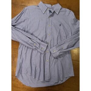 Ralph Lauren Button Down Shirt Men's Size Large Long Sleeve Blue Check Pattern